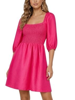 NWT BAR III Short Pouf Sleeve Square Neck Smocked Lined Mini Dress Size Small